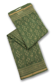 Green Hand Block Printed Silk Cotton Saree 10074096