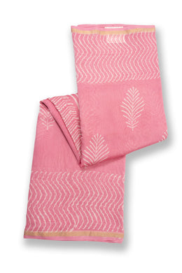 Light Pink Bagru Print Silk Cotton Saree 10074099