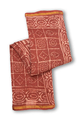 Brown Dabu Print Silk Cotton Saree 10074102