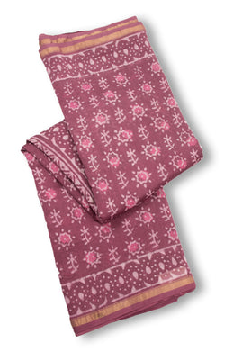 Purple Akola Dabu Printed Silk Cotton Saree 10074103