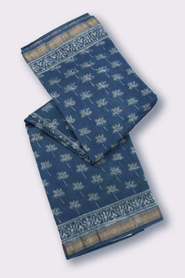 Blue Akola Dabu Printed Silk Cotton Saree 10074132