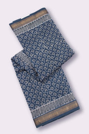 Blue Akola Dabu Printed Silk Cotton Saree 10074134