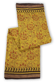 Yellow Hand Block Print Kota Cotton Saree 10074150