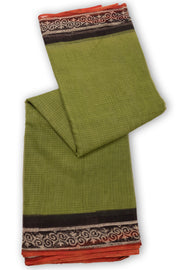 Green Hand Block Print Kota Cotton Saree 10074156