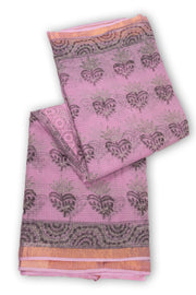Pink Hand Block Print Kota Cotton Saree 10074158