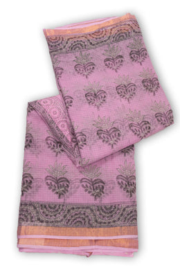 Pink Hand Block Print Kota Cotton Saree 10074158