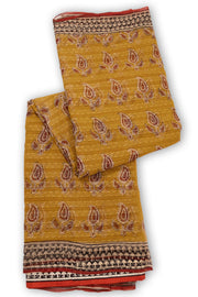 Yellow Hand Block Print Kota Cotton Saree 10074162