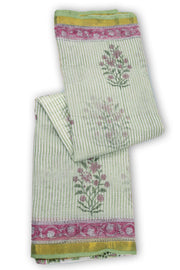 Green Hand Block Print Kota Cotton Saree 10074164