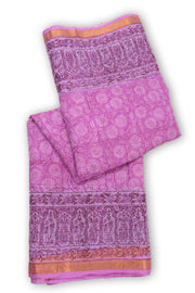 Pink Hand Block Print Kota Cotton Saree 10074165