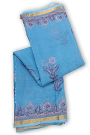 Blue Hand Block Print Kota Cotton Saree 10074167