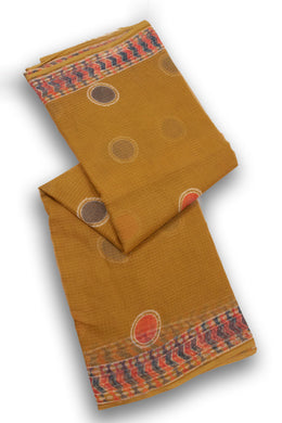 Mustard Yellow Hand Block Print Kota Cotton Saree 10074170