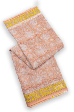 Peach Hand Block Printed Kota Cotton Saree 10074172