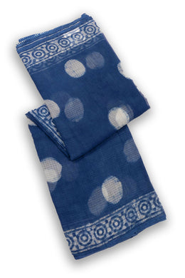 Blue Indigo Circle Design Dabu Print Kota Cotton Saree 10074181