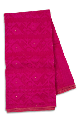 Pink Handloom Jamdani Style Cotton Saree with Blouse 10074212