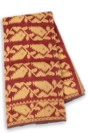 Maroon Handloom Jamdani Style Cotton Saree 10074217