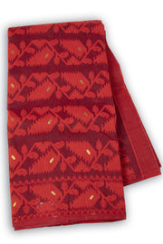 Red Handloom Jamdani Style Cotton Saree 10074228