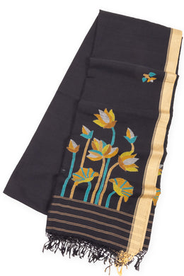Black Handloom Jamdani Khadi Cotton Saree 10074368