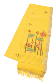 Yellow Handloom Jamdani Khadi Cotton Saree 10074369