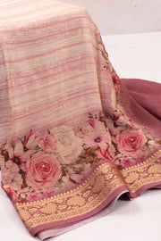 Pink Banarasi Crushed Tissue Silk Saree with Stone Work 10074373