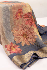 Blue Banarasi Crushed Tissue Silk Saree with Stone Work 10074375