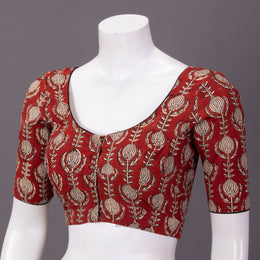Red Hand Block Printed Cotton Blouse 10074497 10074499