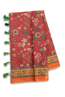 Maroon Kalamkari Printed Malai Cotton Saree 10074683