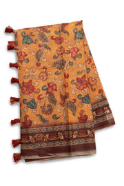 Yellow Kalamkari Printed Malai Cotton Saree 10074685