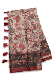 Grey Kalamkari Printed Malai Cotton Saree 10074695