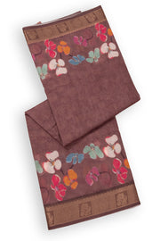 Mauve Brown Fancy Printed Linen Saree 10075297