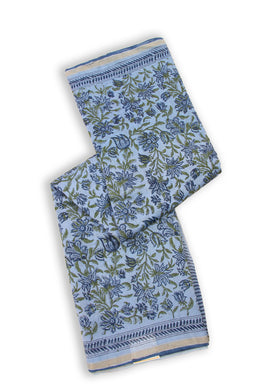 Blue Sanganeri Printed Silk Cotton Saree 10075709