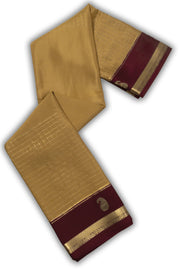 Brown Mysore Crepe Silk Saree With Check Design And Zari Border 10076251