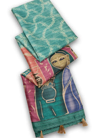 Green Printed Semi Tussar Silk Saree With Tribal Motifs 10076272