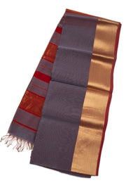 Grey Maheshwari Silk Cotton Saree 10076357