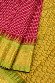 Maroon Handloom Gadwal Kuttu Cotton Saree With Checks Design 10076426