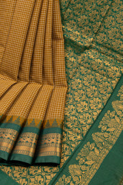 Brown Handloom Gadwal Kuttu Cotton Saree With Checks Design 10076430