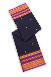 Eclipse Blue Handloom Kanchi Cotton Saree with Temple And Peacock Border 10076456