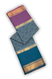 Cloud Mist Blue Handloom Vanashringaram Kanchi Cotton Saree with Zari Border 10076461