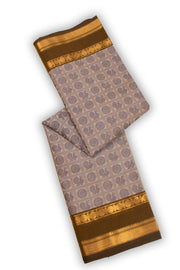 Sunset Beige Handloom Kanchi Cotton Saree with Peacock Motifs And Rudhraksham Zari Border 10076468