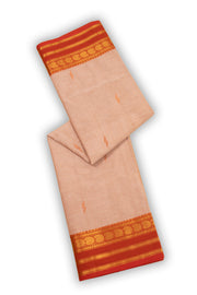 Sand Rose Peach Handloom Kanchi Cotton Saree with Butta And Paisley Zari Border 10076474