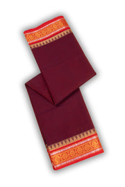 Cherry Wine Maroon Handloom Kanchi Cotton Saree with Temple and Floral Border 10076480