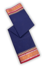 Twilight Blue Handloom Kanchi Cotton Saree with Temple And Floral Zari Border 10076481