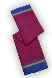 Grape Wine Purple Handloom Kanchi Cotton Saree With Stripes and Temple Border 10076485