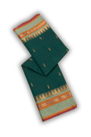Pine Green Handloom Kanchi Cotton Saree with Temple Border 10076487