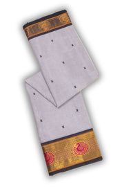 Mist Grey Handloom Kanchi Cotton Saree with Peacock Border 10076488