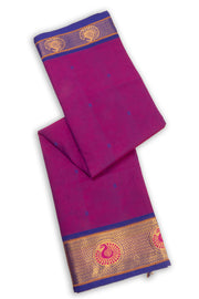 Grape Purple Handloom Kanchi Cotton Saree with Butta And Peacock Border 10076489