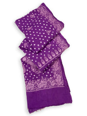 Royal Purple Tie And Dye Bandhani Embroidered Cotton Saree 10076500