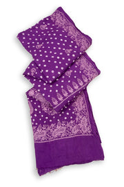 Royal Purple Tie And Dye Bandhani Embroidered Cotton Saree 10076500