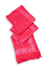 Poppy Pink Tie And Dye Bandhani Embroidered Cotton Saree 10076503