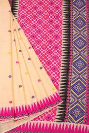 Cream Handloom Assam Cotton Saree With Temple Border 10077597