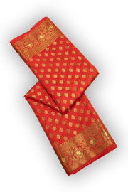 Sunburst Red Handloom Banarasi Dupion Silk Saree With Floral Border 10076558